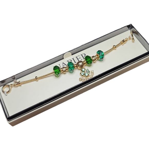 Napier Good Luck Charm Bracelet 7.5 in Green Four Leaf Clover St Patricks Day - Picture 2 of 5
